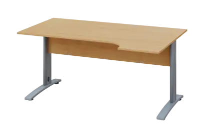 ERK 18 - 164 stůl kancelářský, rohový, pravý, kovová podnož stříbrná, deska 18 mm, široký 1600 mm, javor horský